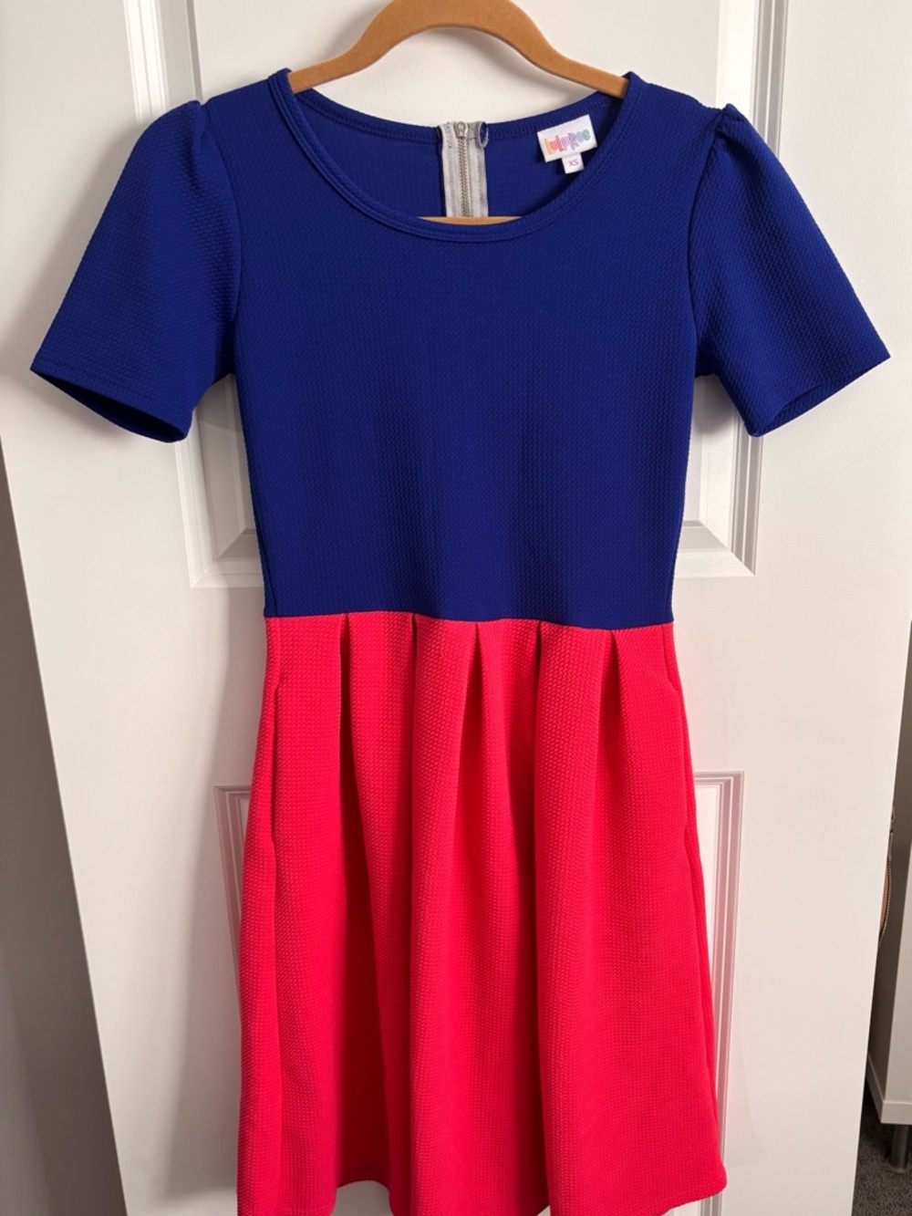 LuLaRoe Blue and Hot Pink Fit-and-Flare Midi Dress